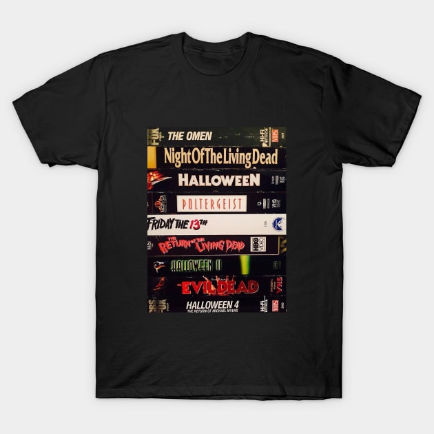 Retro Horror Movies VHS Stacks T-Shirt by HipHopTees
